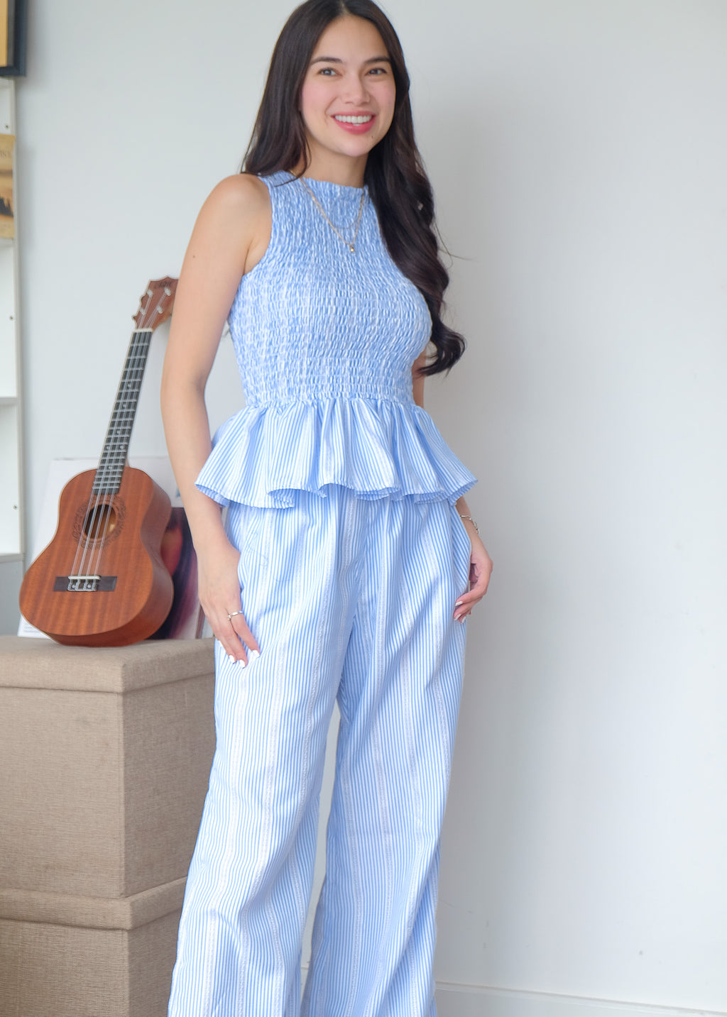 Astrid Set  – Textured Stripe Blue