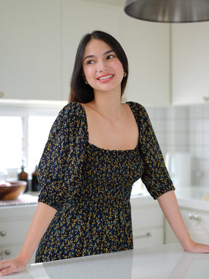 Vanessa midi dress - Ebony dark blue floral