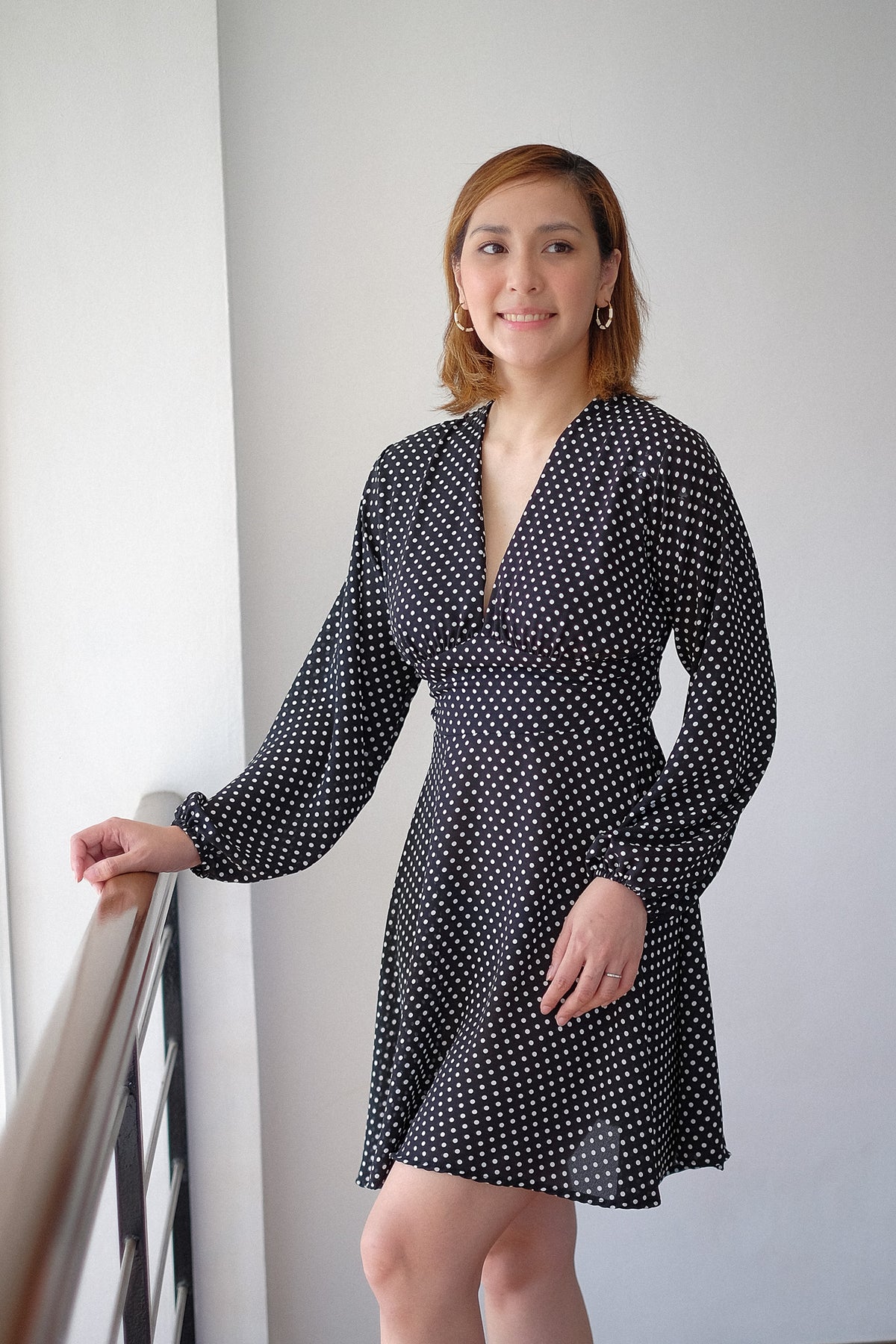 The Lyra Mini Dress - black white dotted