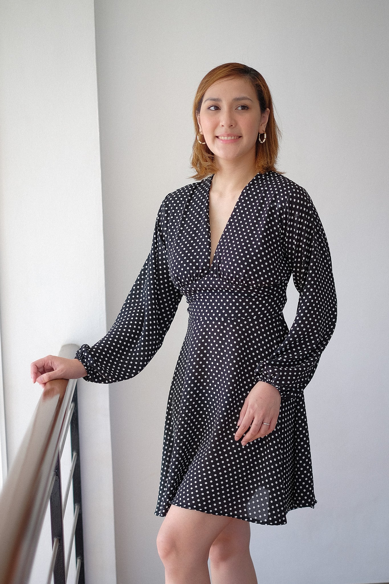 The Lyra Mini Dress - black white dotted