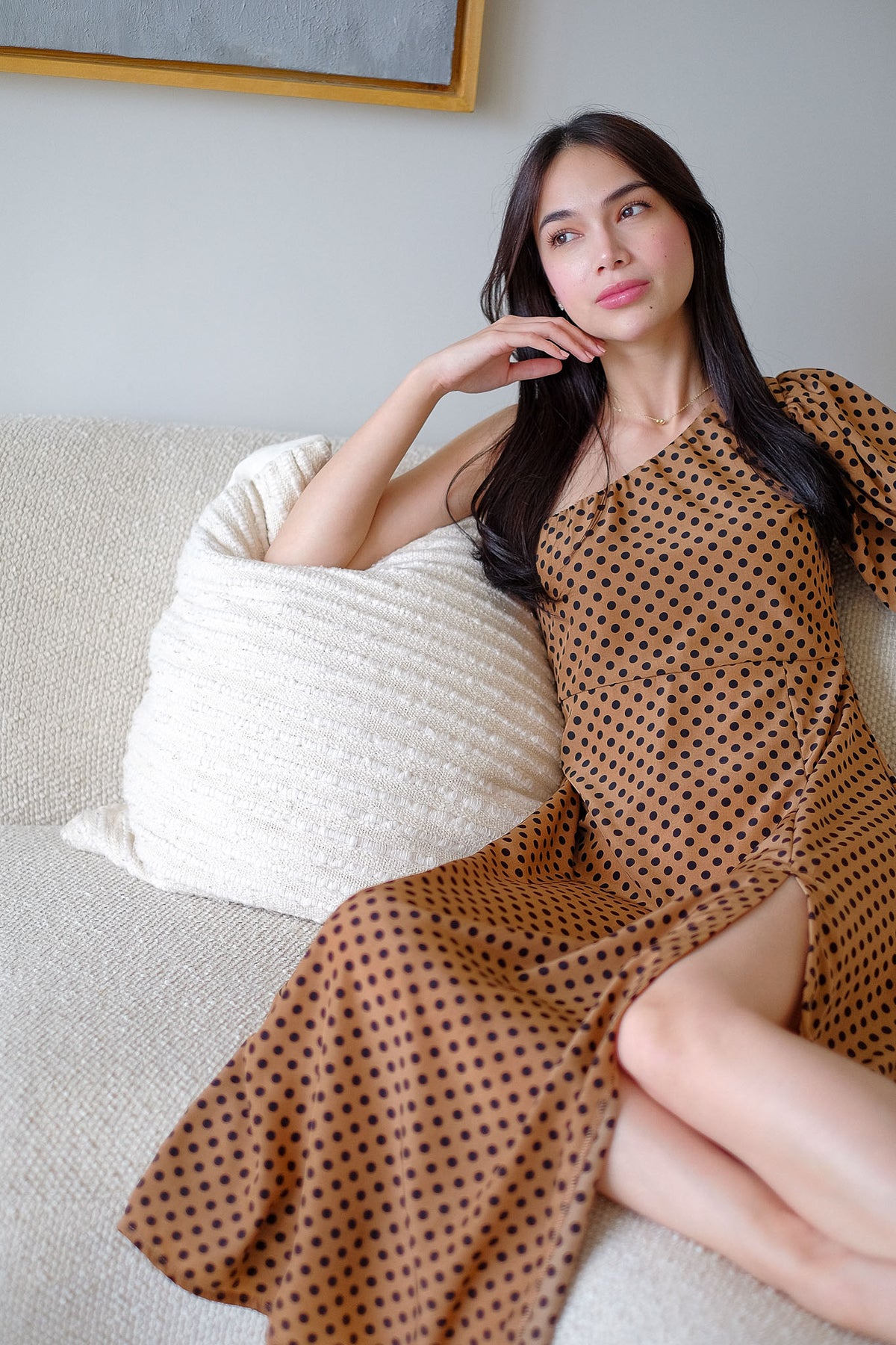 The Celeste midi dress - caramel brown polka