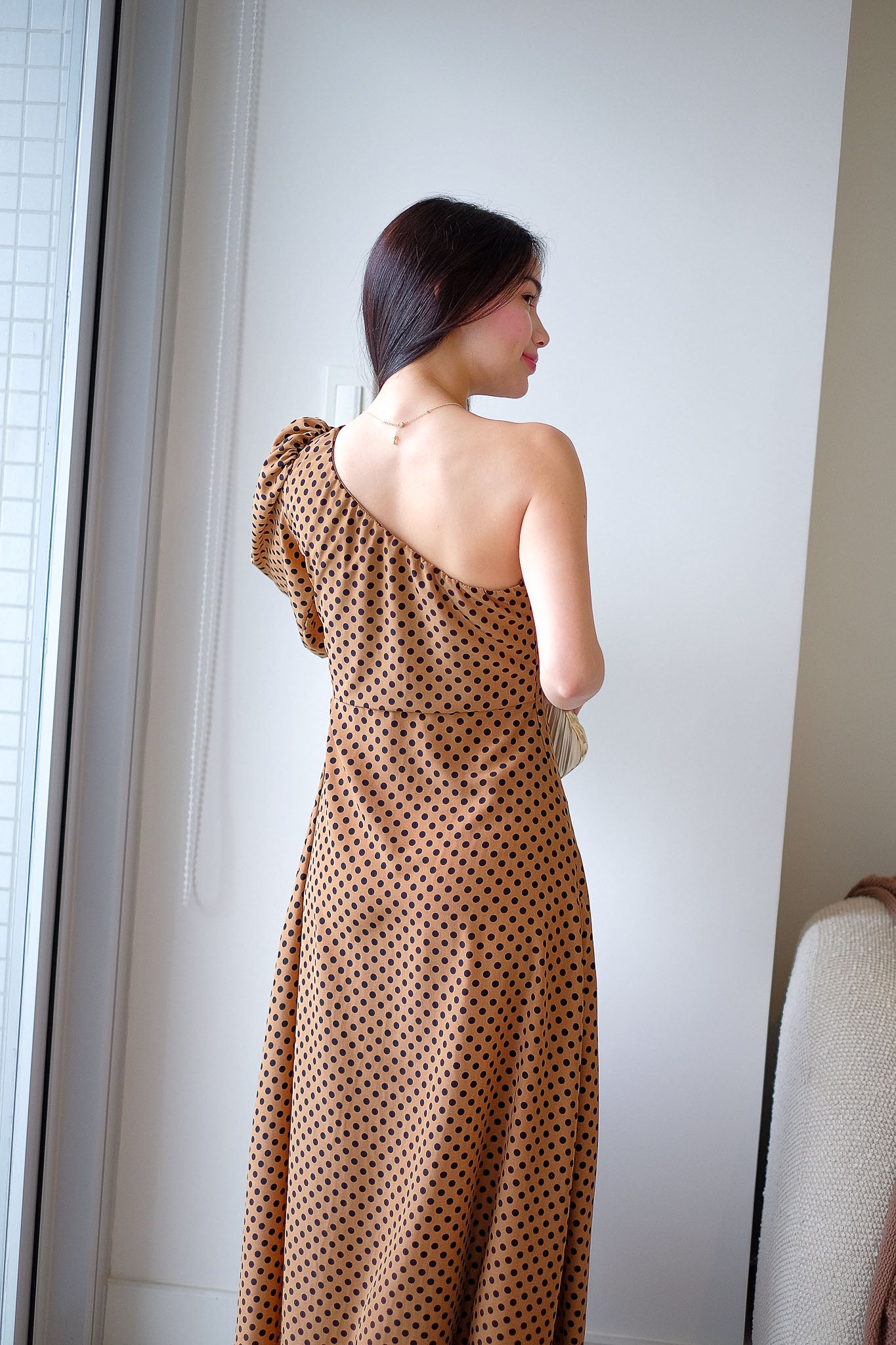 The Celeste midi dress - caramel brown polka