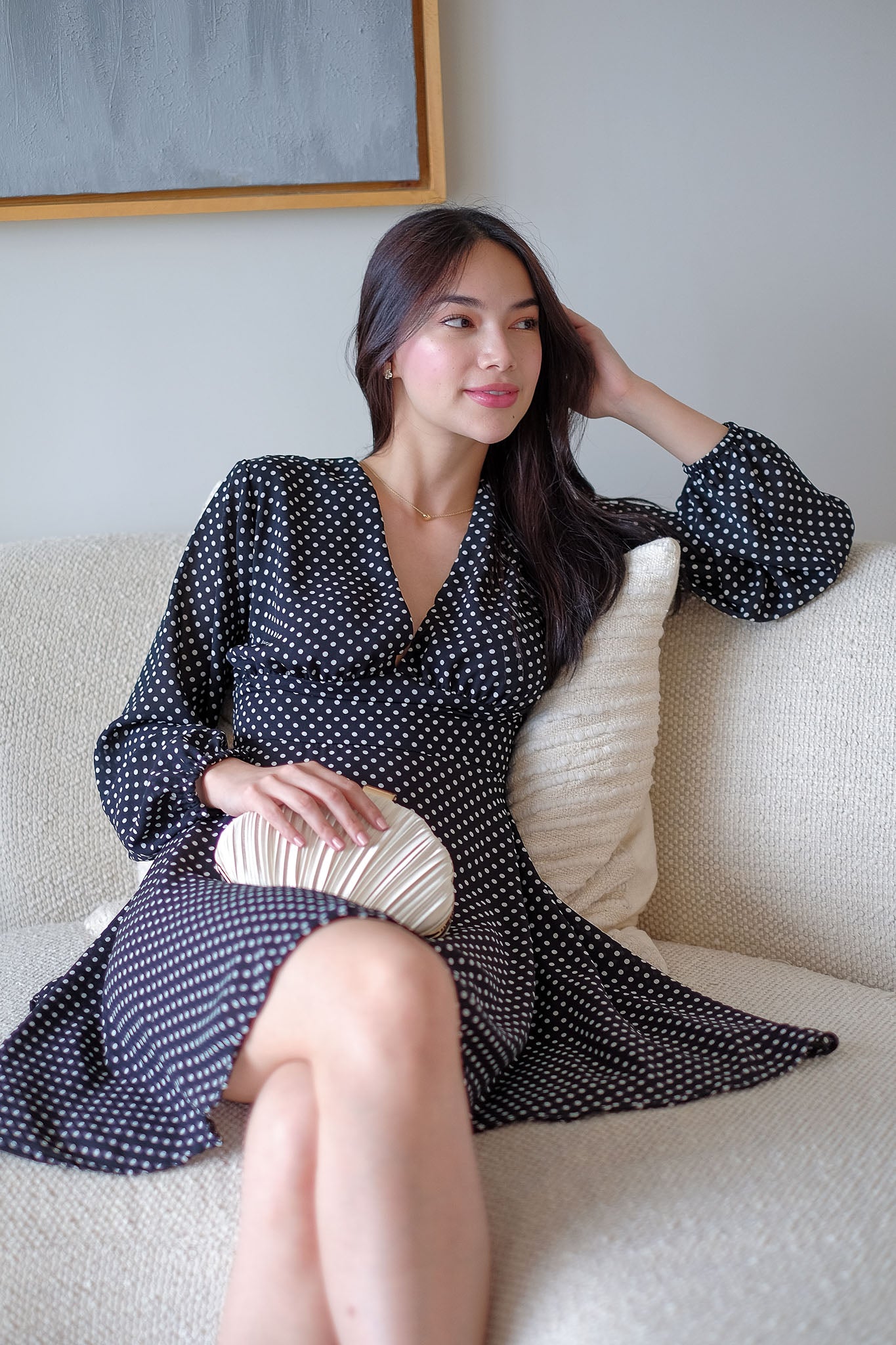 The Lyra Mini Dress - black white dotted