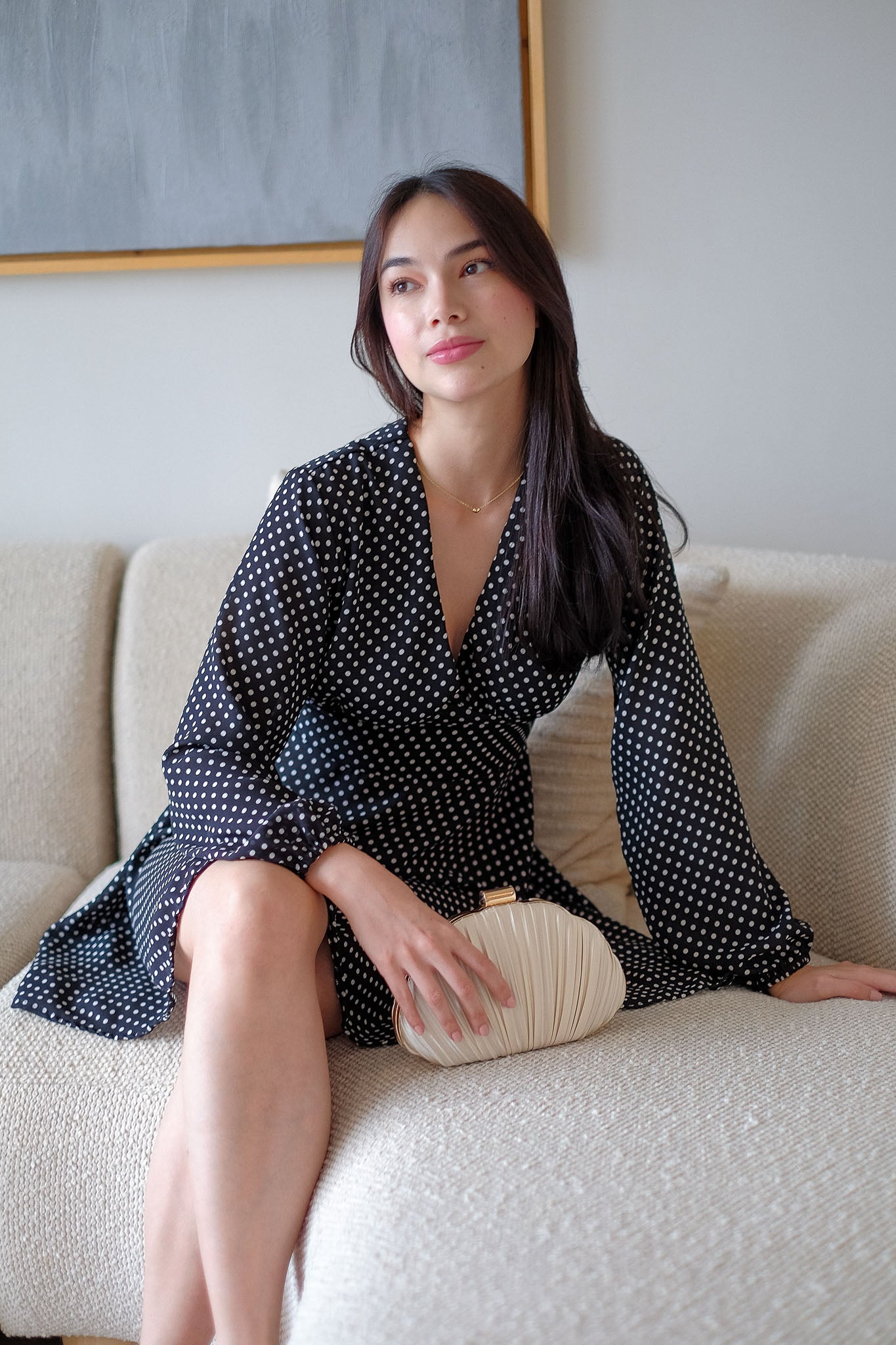 The Lyra Mini Dress - black white dotted