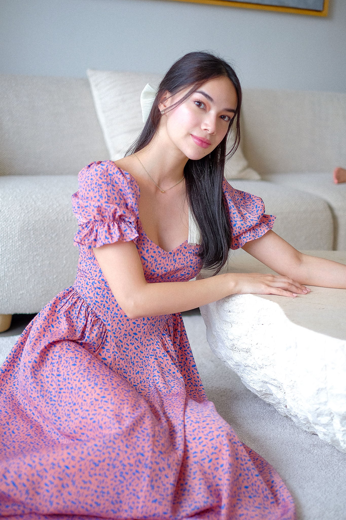 The Emma Midi dress - Pink-Blue Abstract Floral