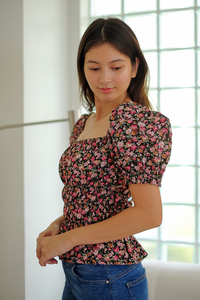 Clea Top - black floral