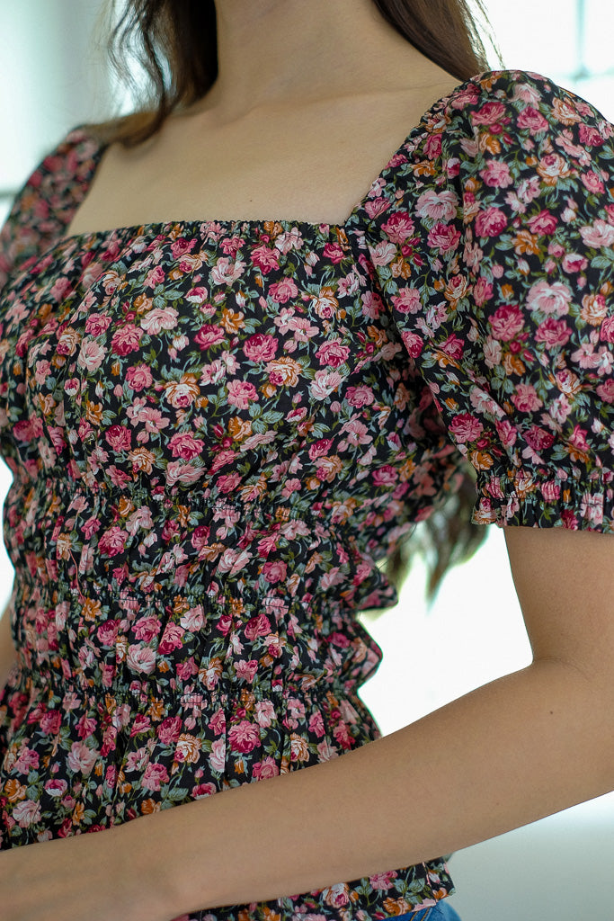 Clea Top - black floral