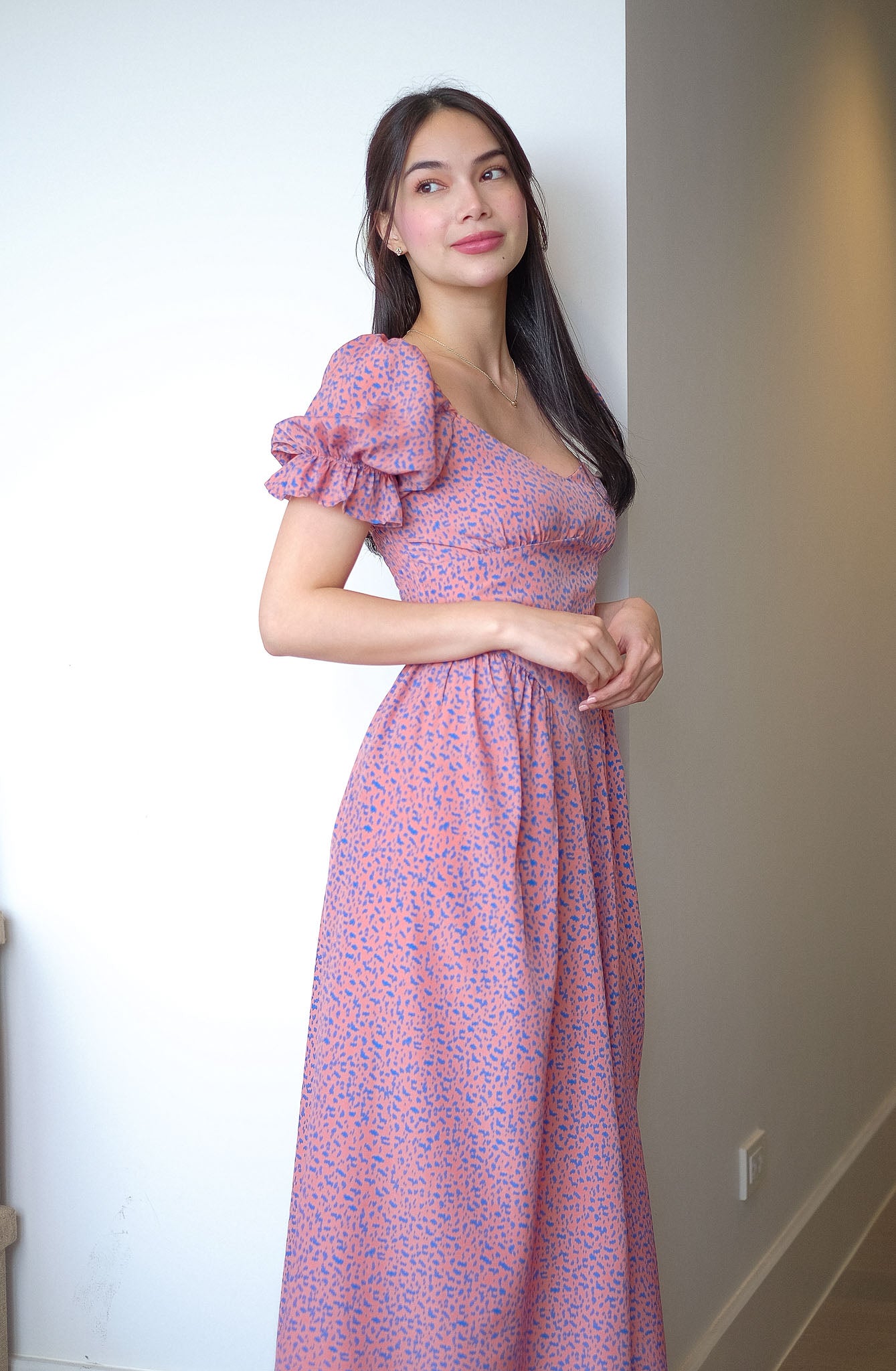 The Emma Midi dress - Pink-Blue Abstract Floral