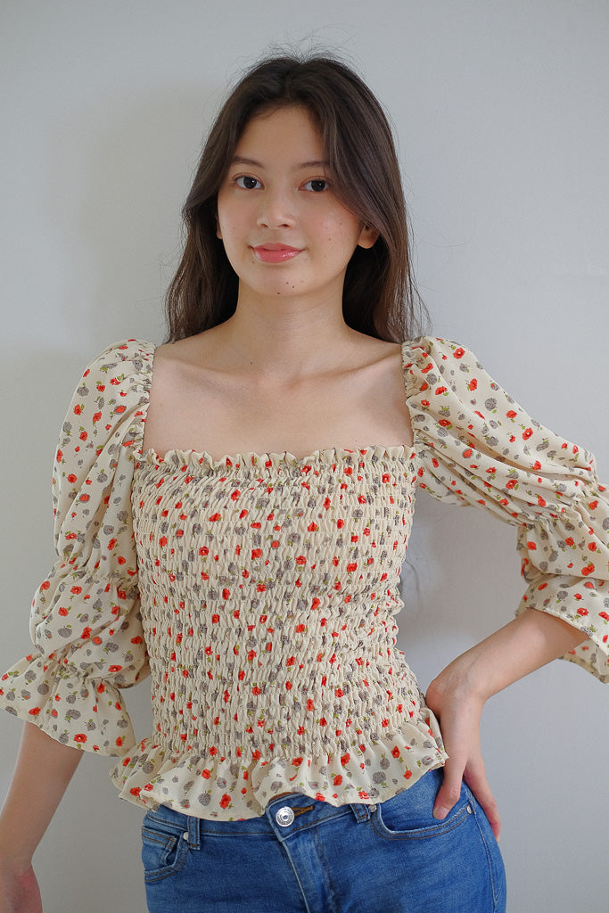 Frida Top - nude floral