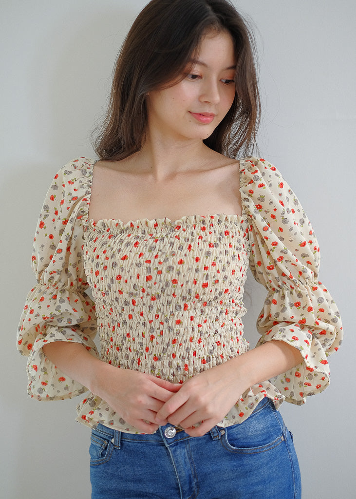 Frida Top - nude floral