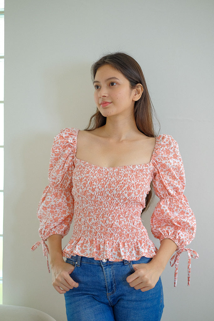 Zoe Top - peach floral