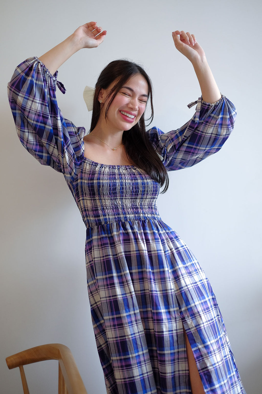 The Coleen Midi Dress - purple plaid print