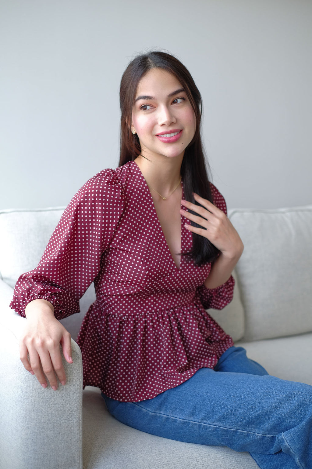 The Berlin top - maroon polka