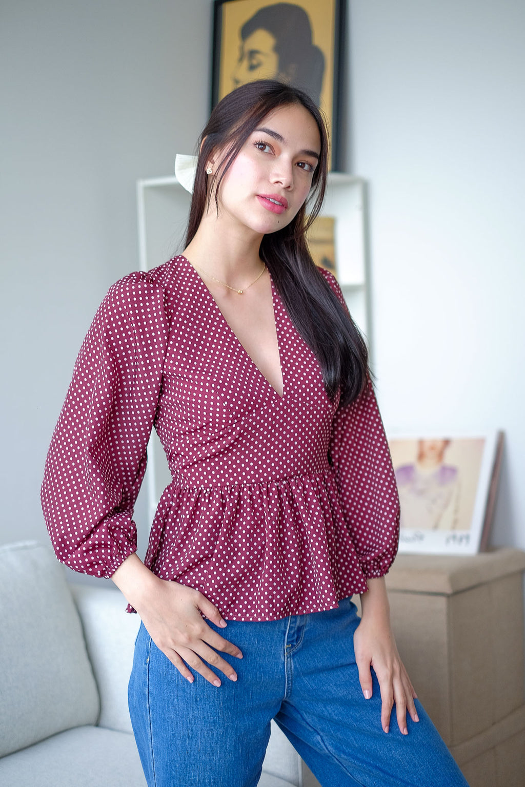 The Berlin top - maroon polka