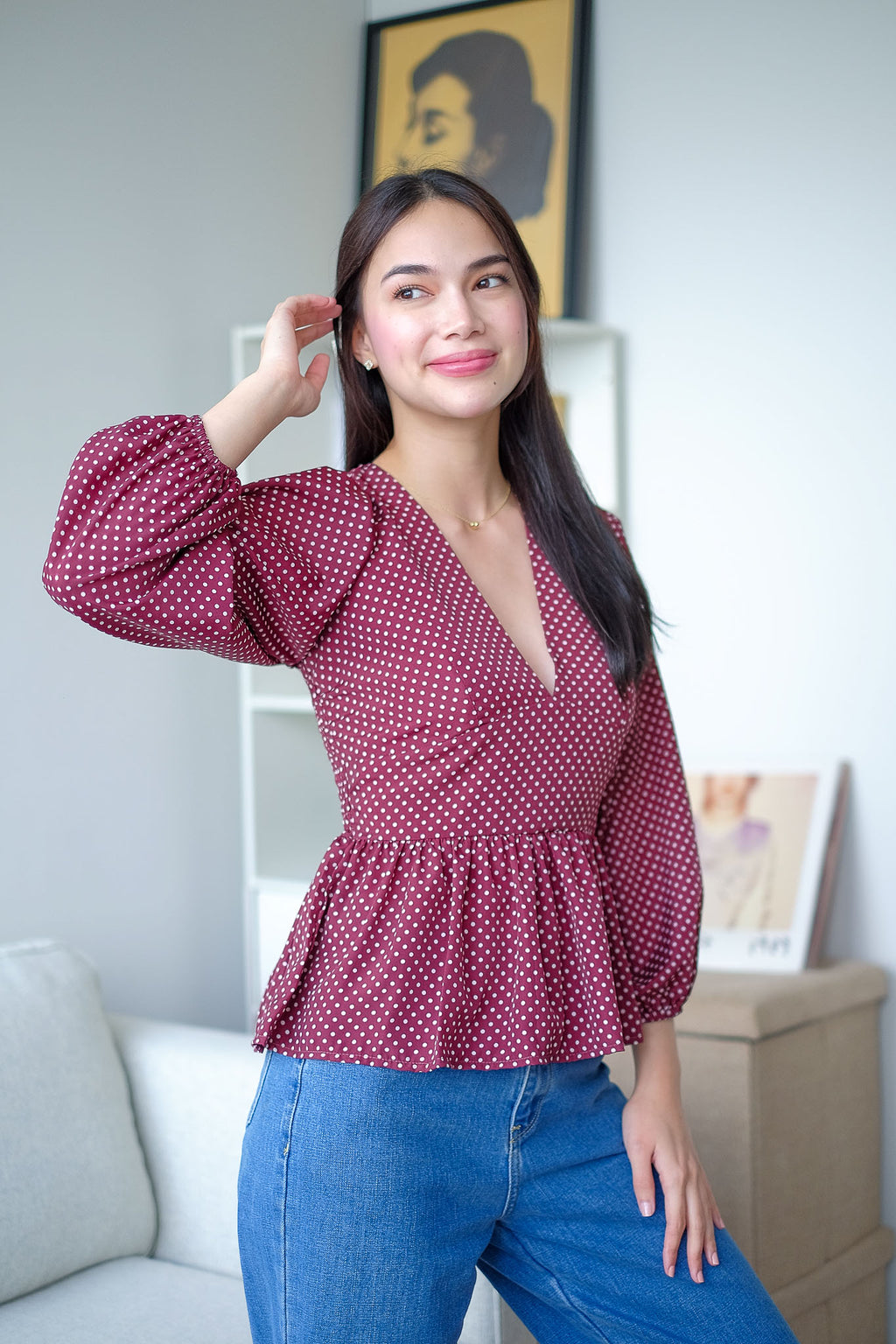 The Berlin top - maroon polka