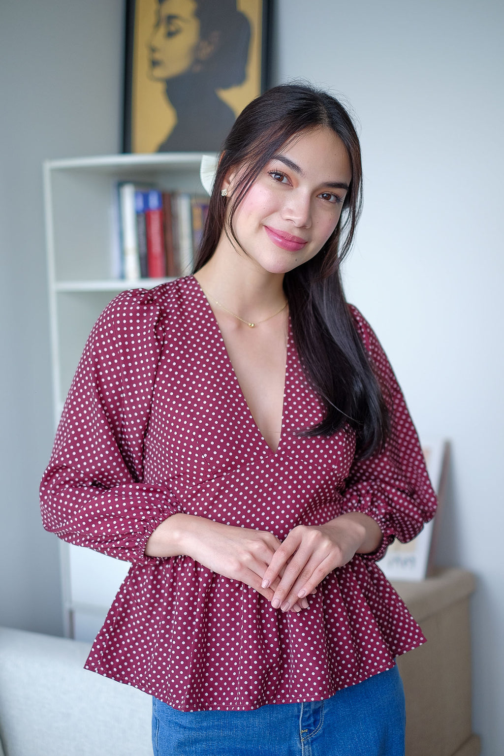 The Berlin top - maroon polka