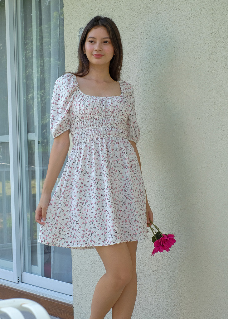 Layla mini dress - white floral