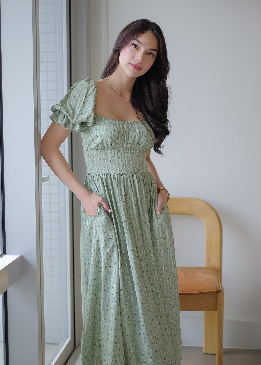 Monica Midi Dress – sage floral