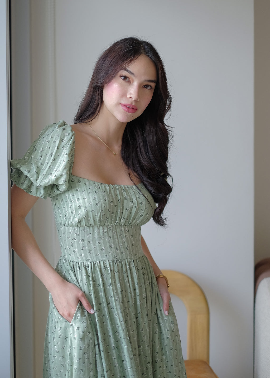 Monica Midi Dress – sage floral