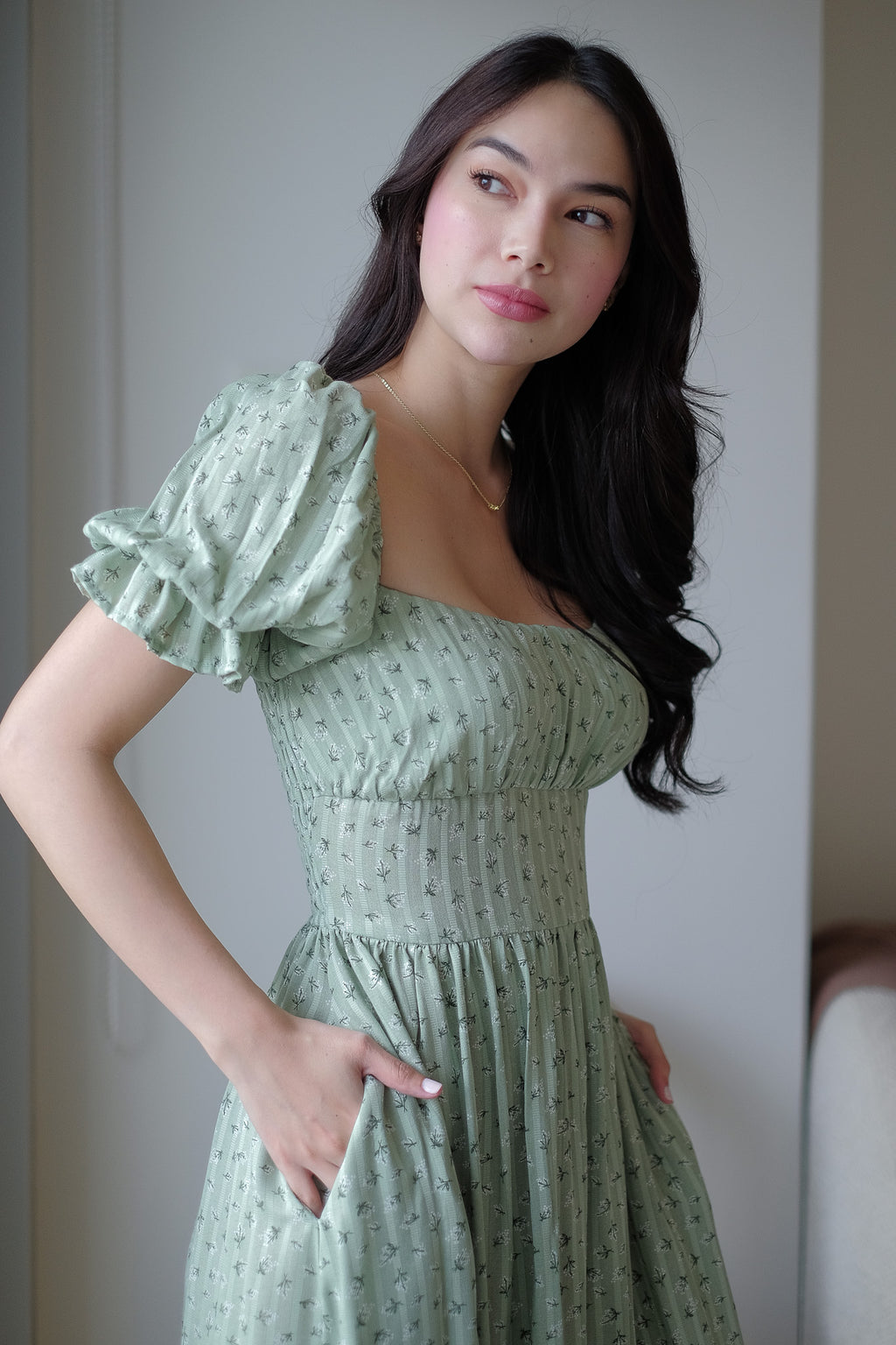 Monica Midi Dress – sage floral