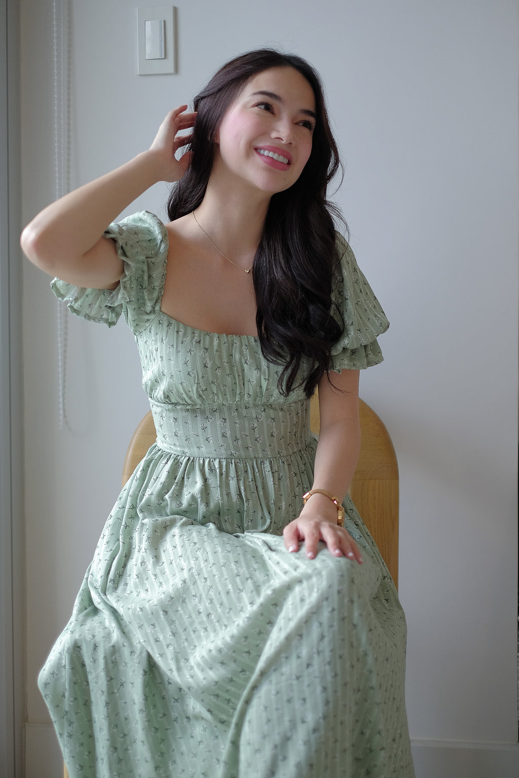 Monica Midi Dress – sage floral