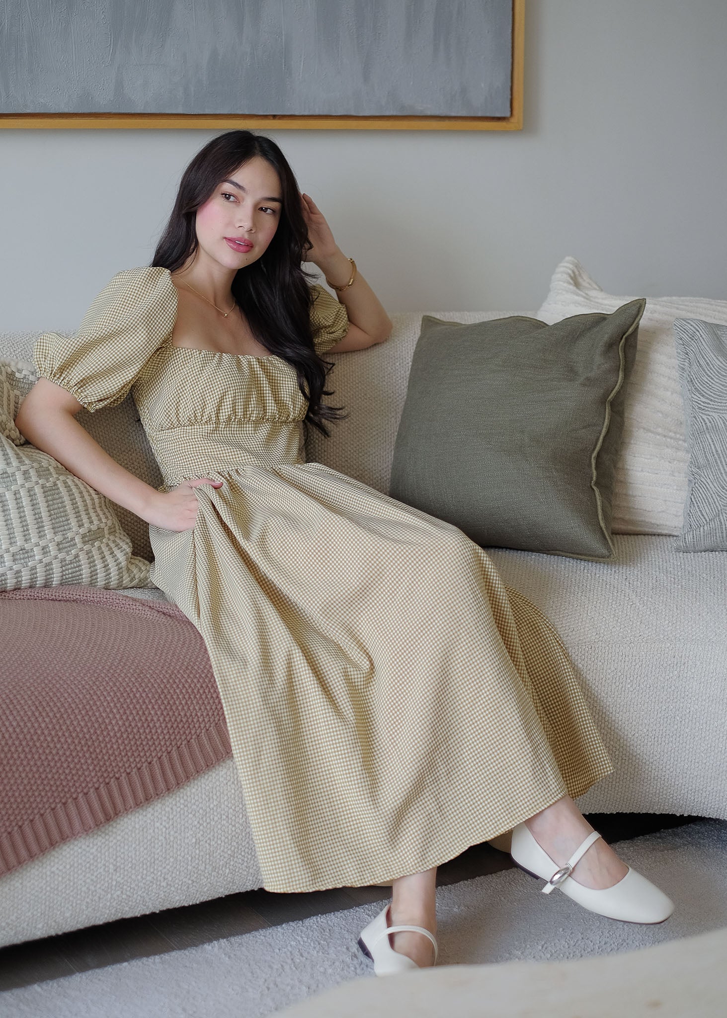 Monica Midi Dress – Olive gingham