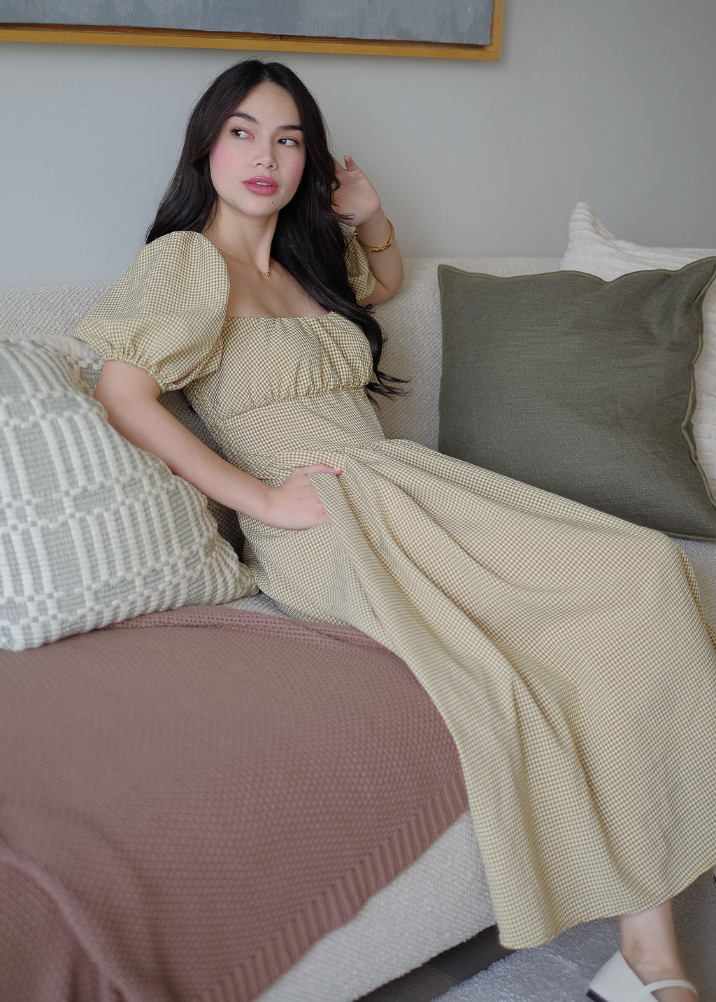 Monica Midi Dress – Olive gingham