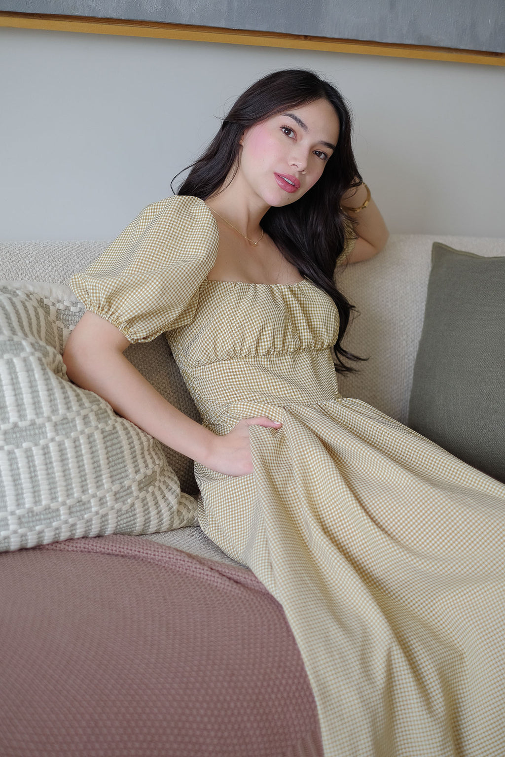 Monica Midi Dress – Olive gingham