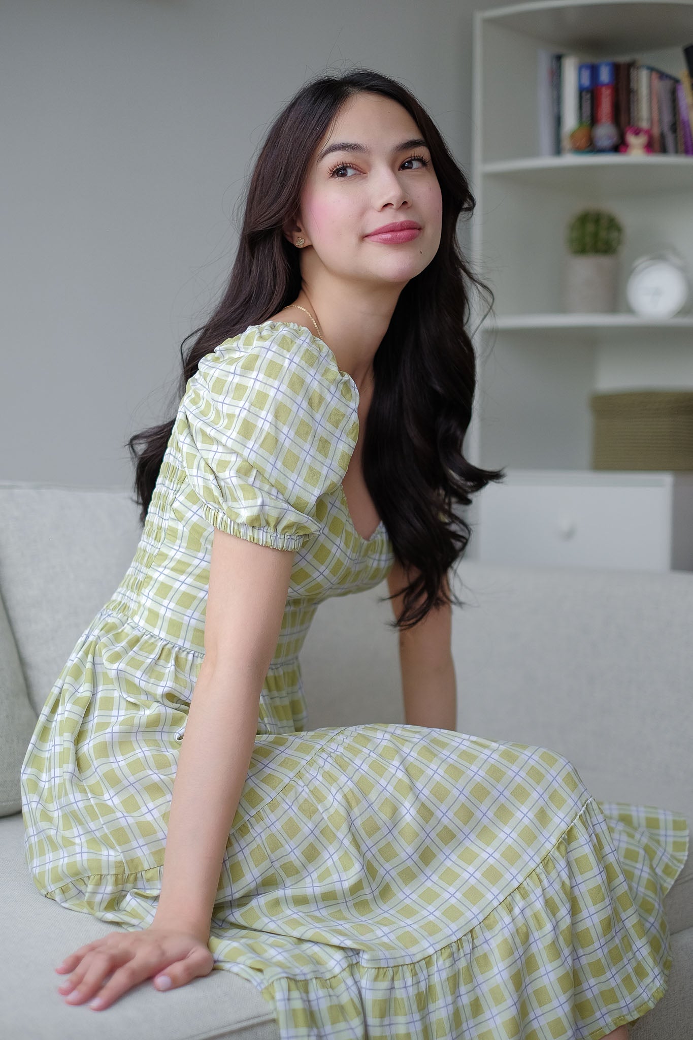 Dakota Midi Dress - pear green plaid
