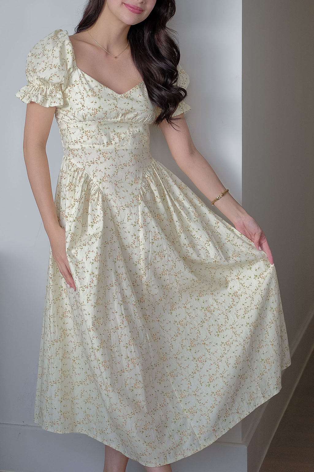 Emma Midi Dress – dainty cream floral