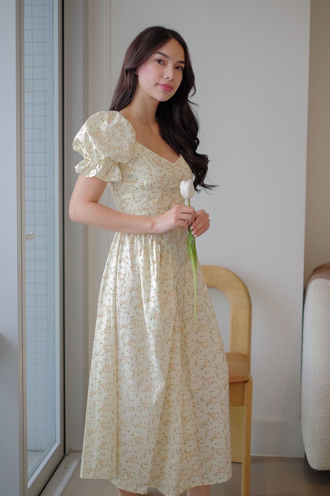Emma Midi Dress – dainty cream floral