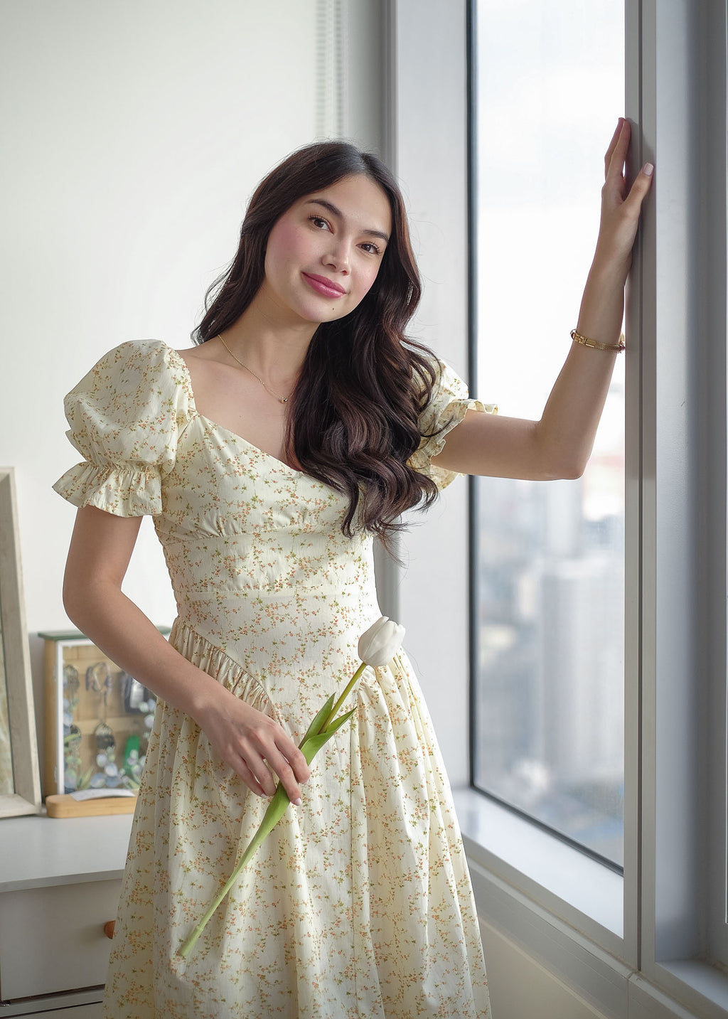 Emma Midi Dress – dainty cream floral