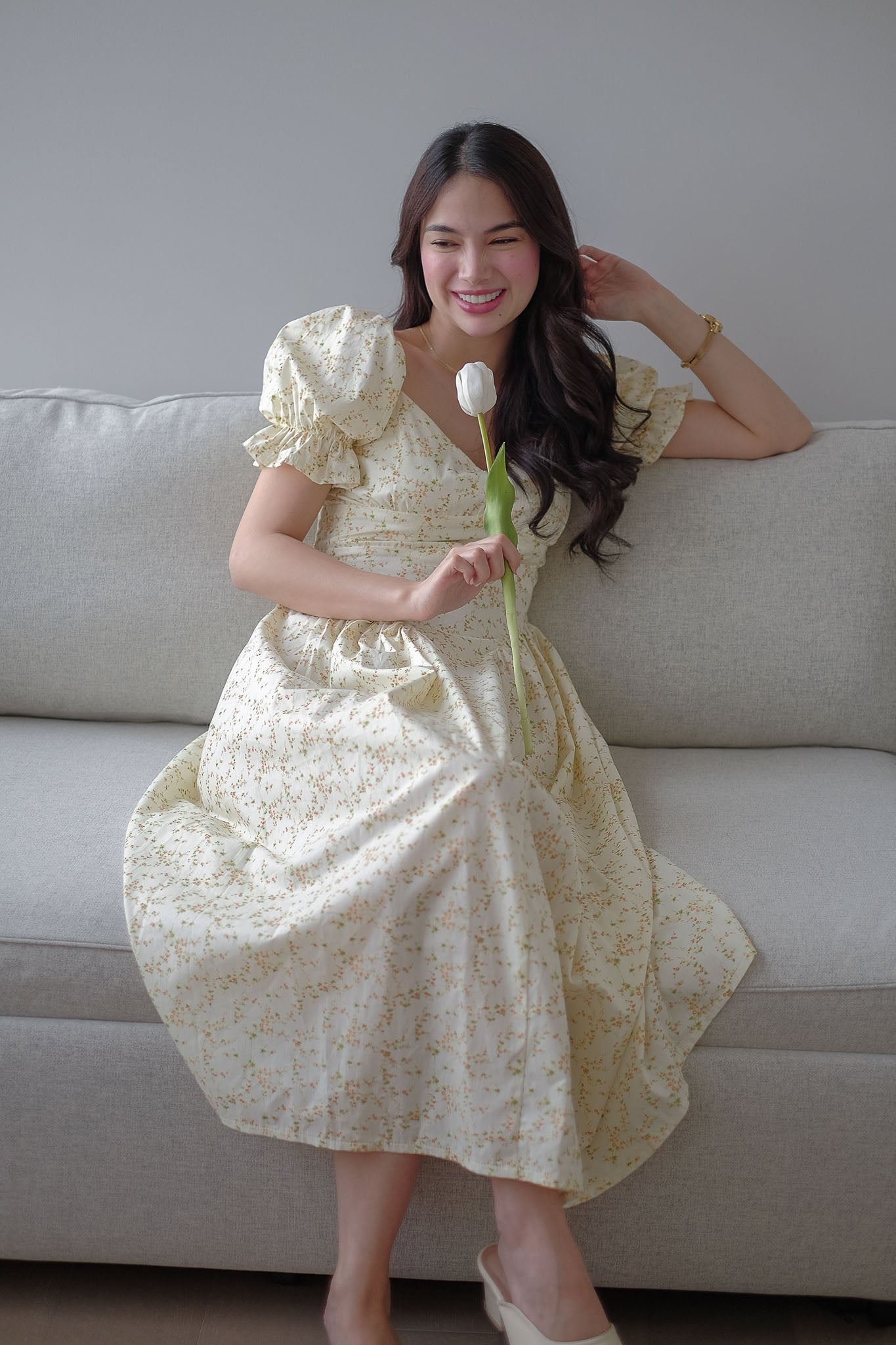Emma Midi Dress – dainty cream floral