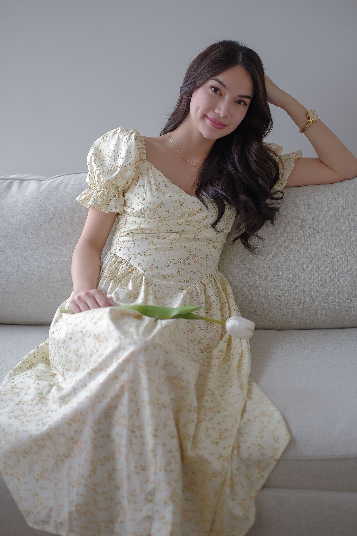 Emma Midi Dress – dainty cream floral