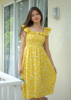 Naira Midi dress - Yellow floral