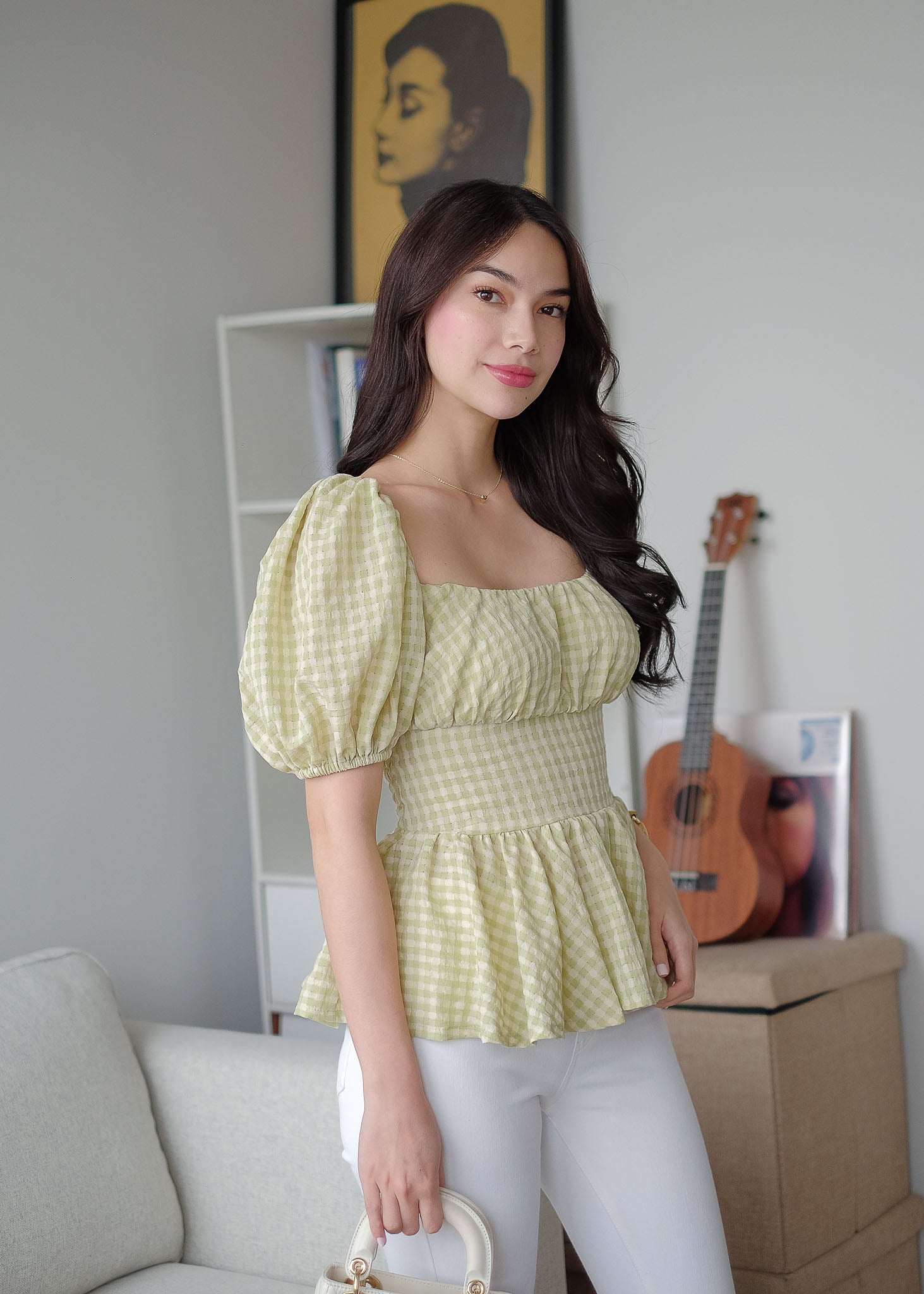 The Rachel Top - apple green gingham