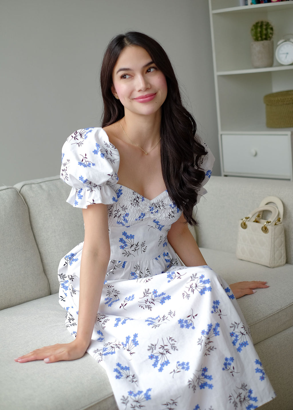 Olivia Midi Dress - white w/ floral print