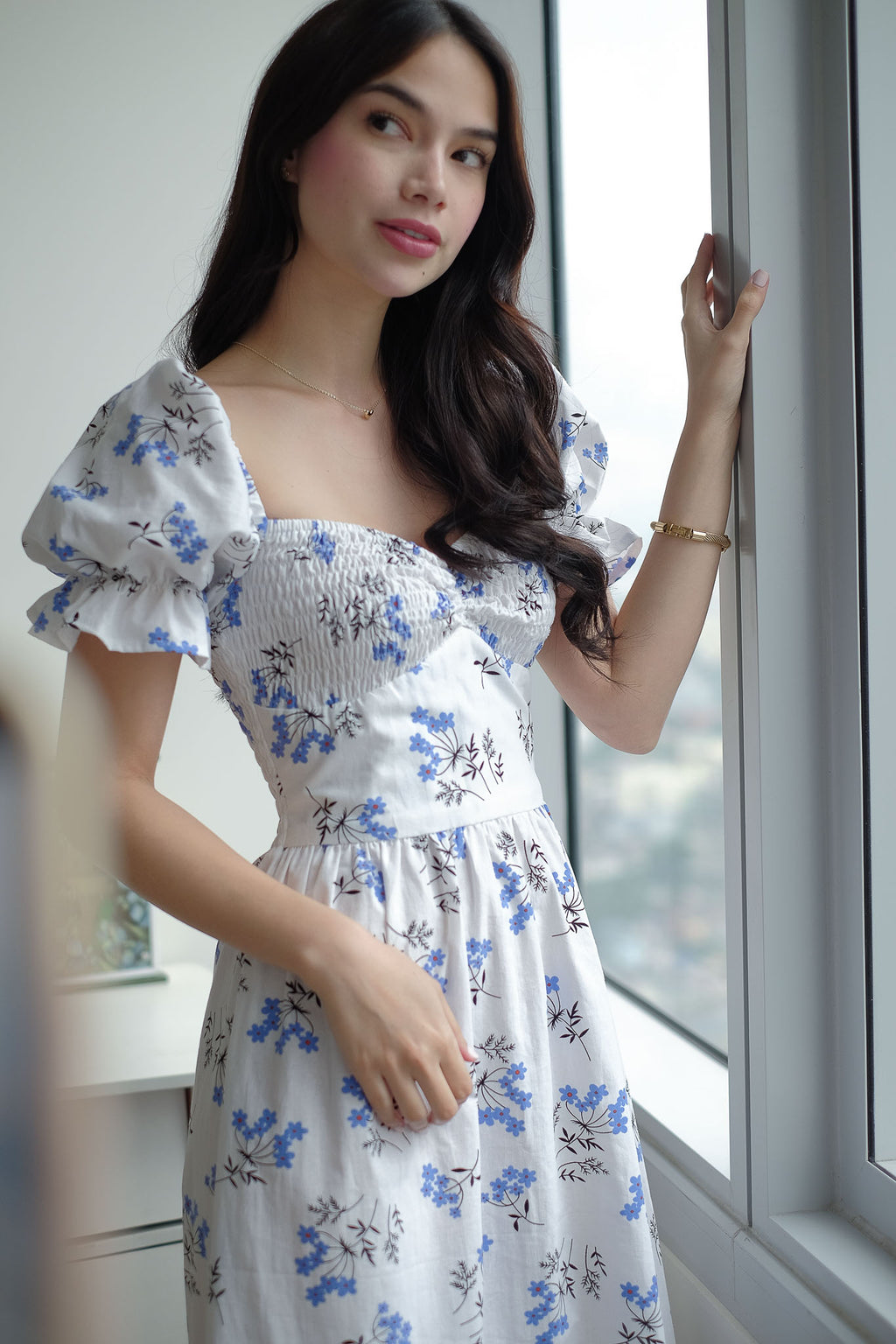 Olivia Midi Dress - white w/ floral print