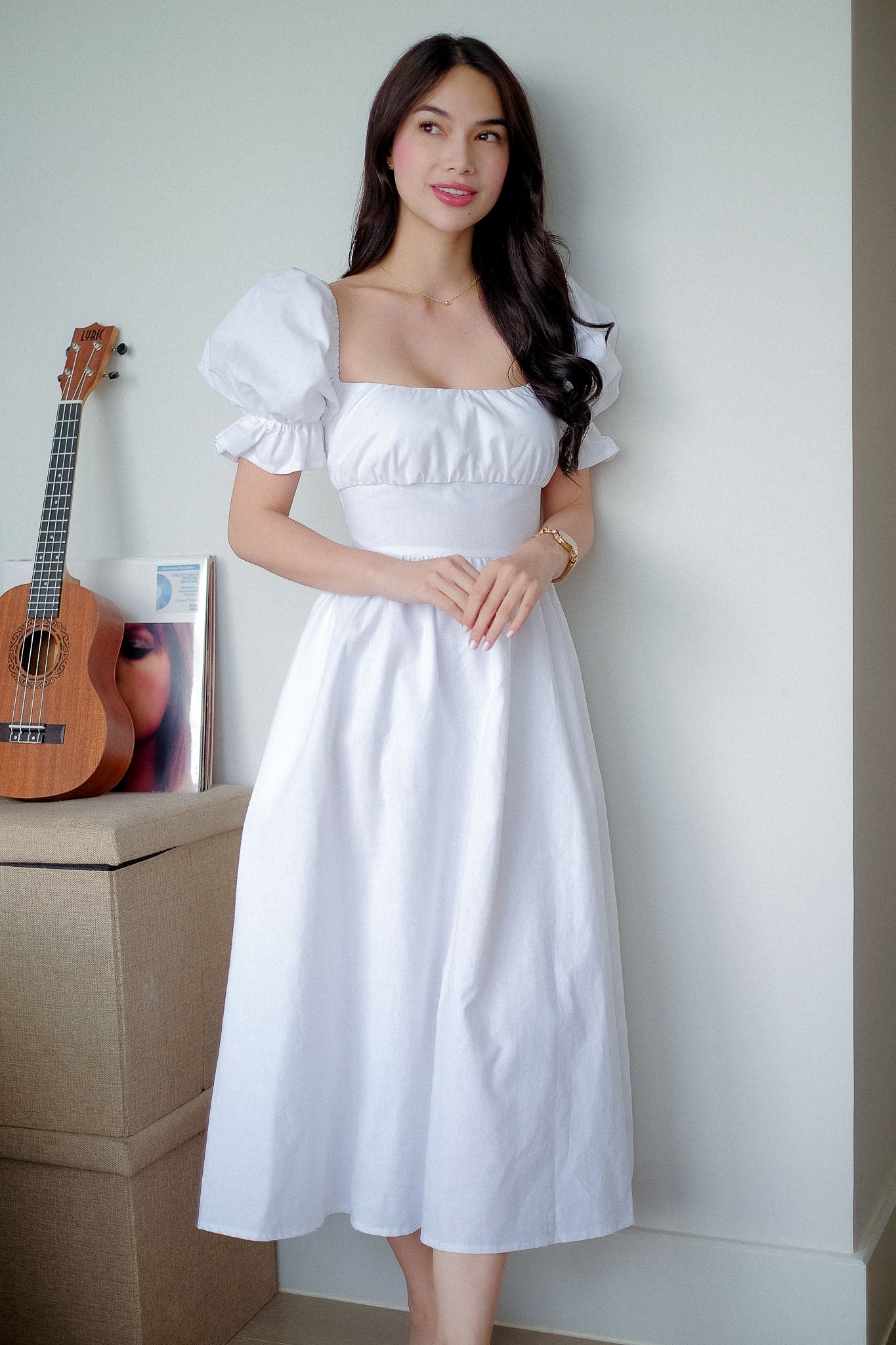 Monica Midi Dress – plain white