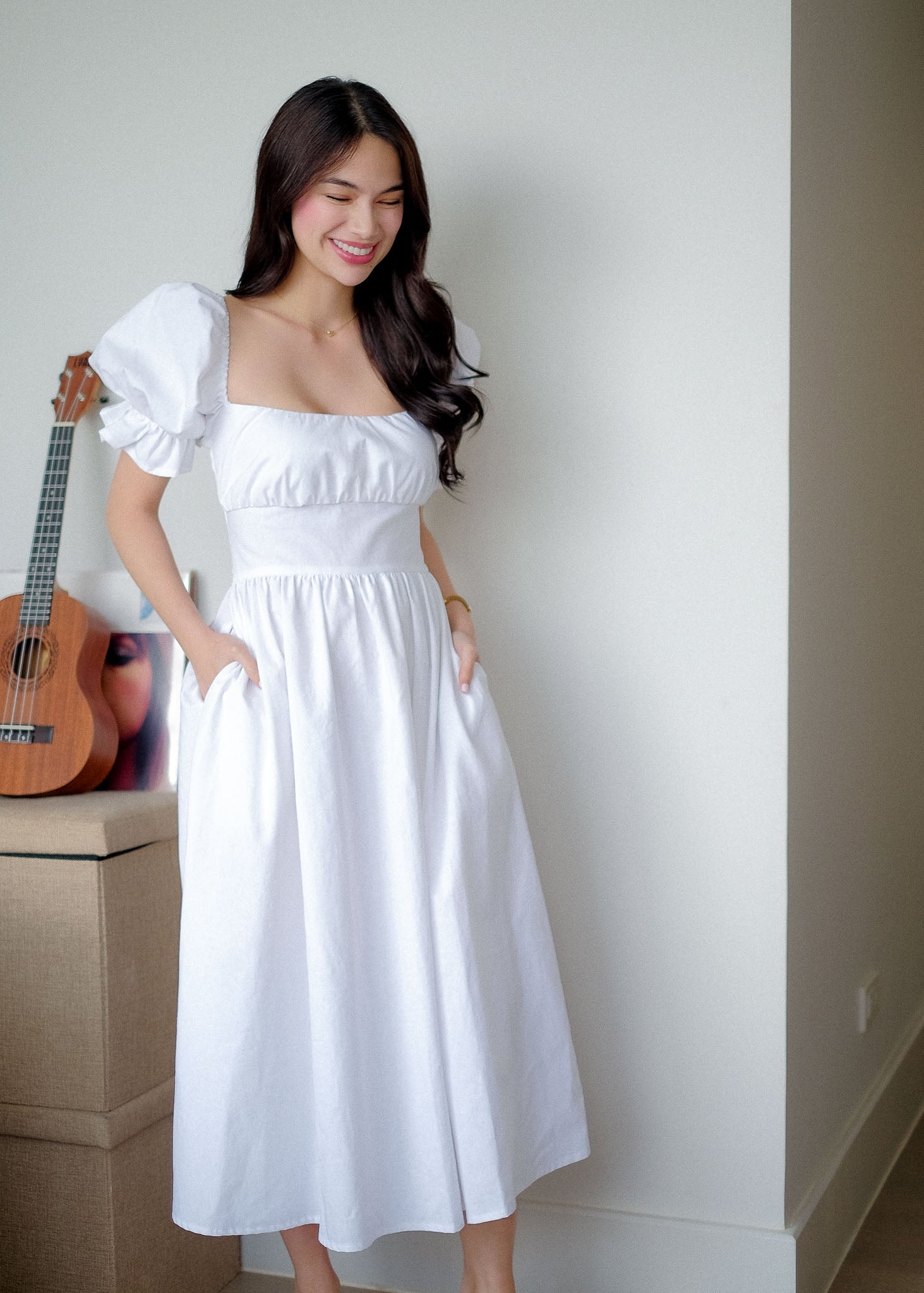 Monica Midi Dress – plain white