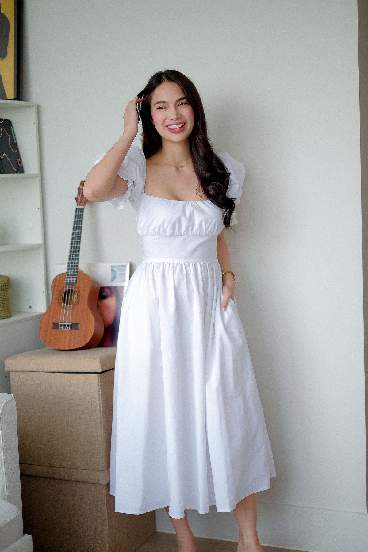 Monica Midi Dress – plain white