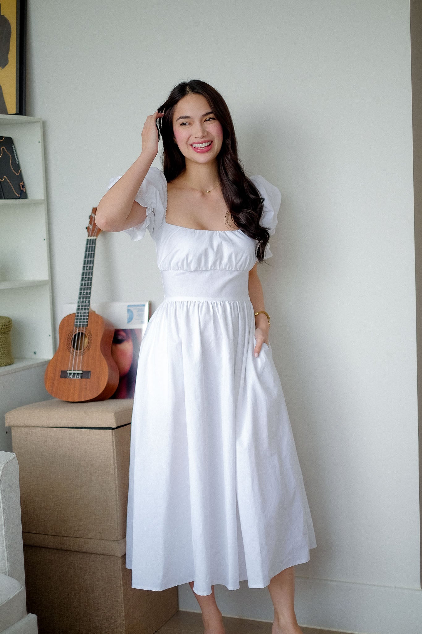 Monica Midi Dress – plain white