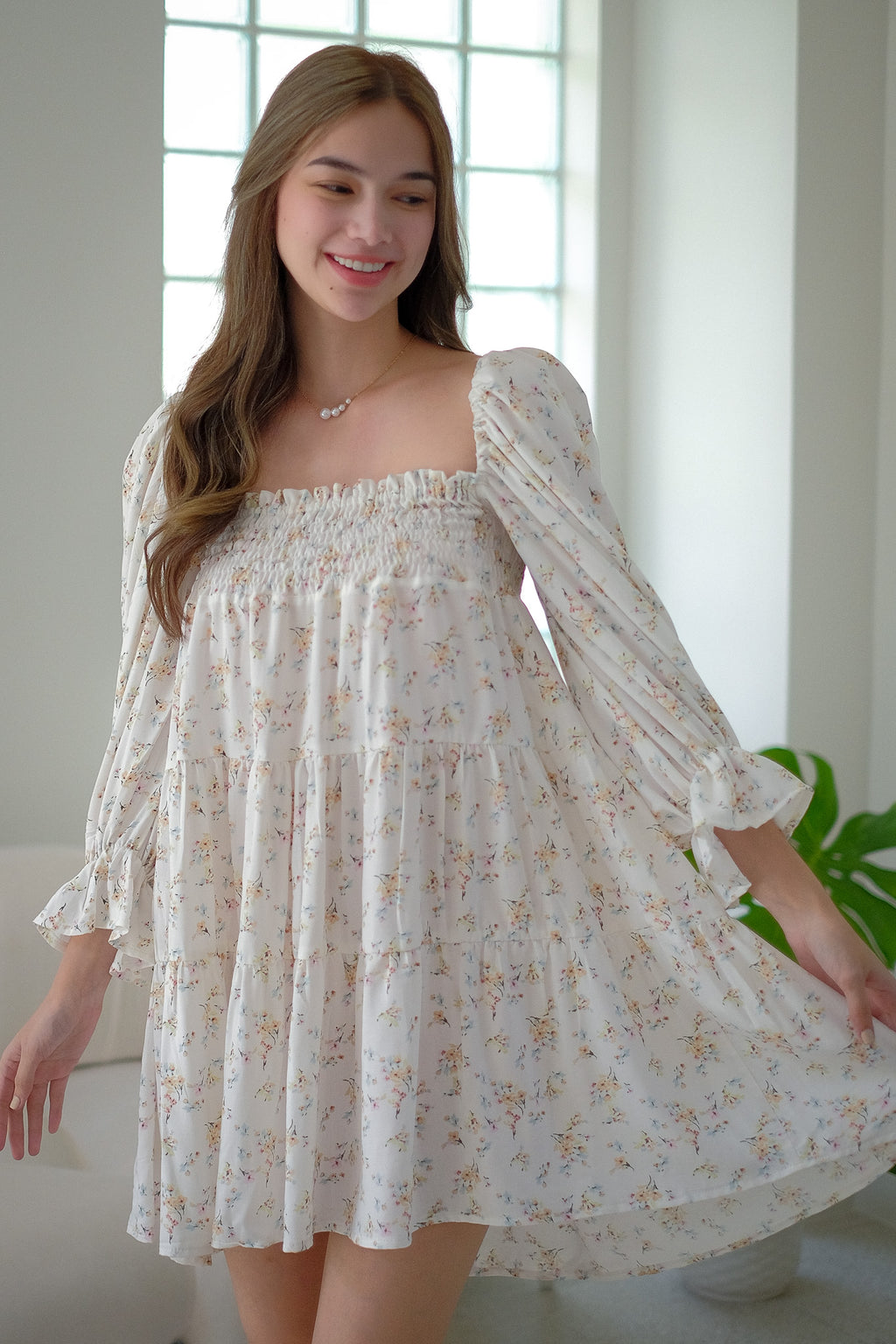 Amelia mini dress - White floral