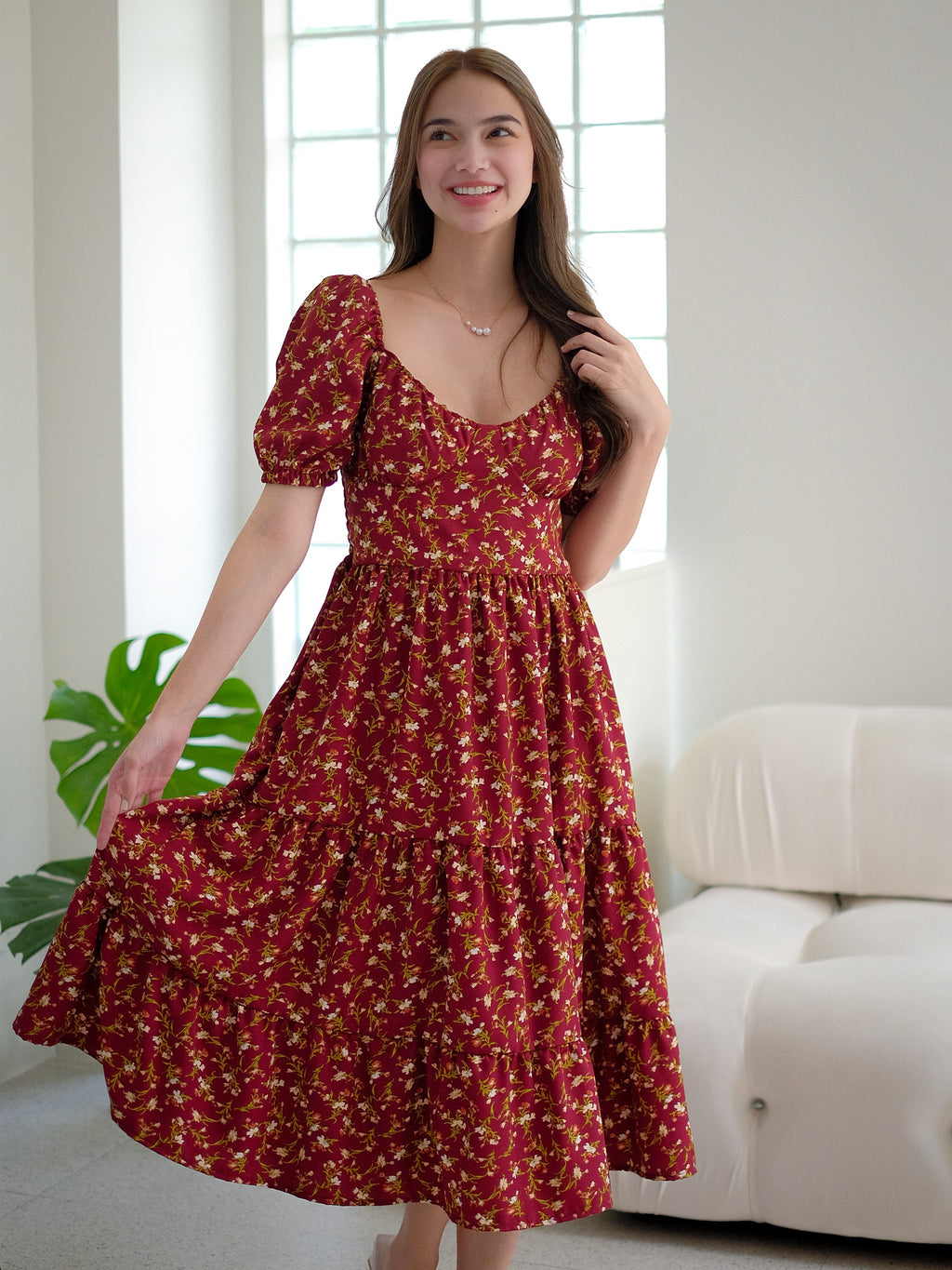 Dakota Midi Dress - maroon floral