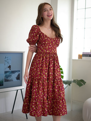 Dakota Midi Dress - maroon floral