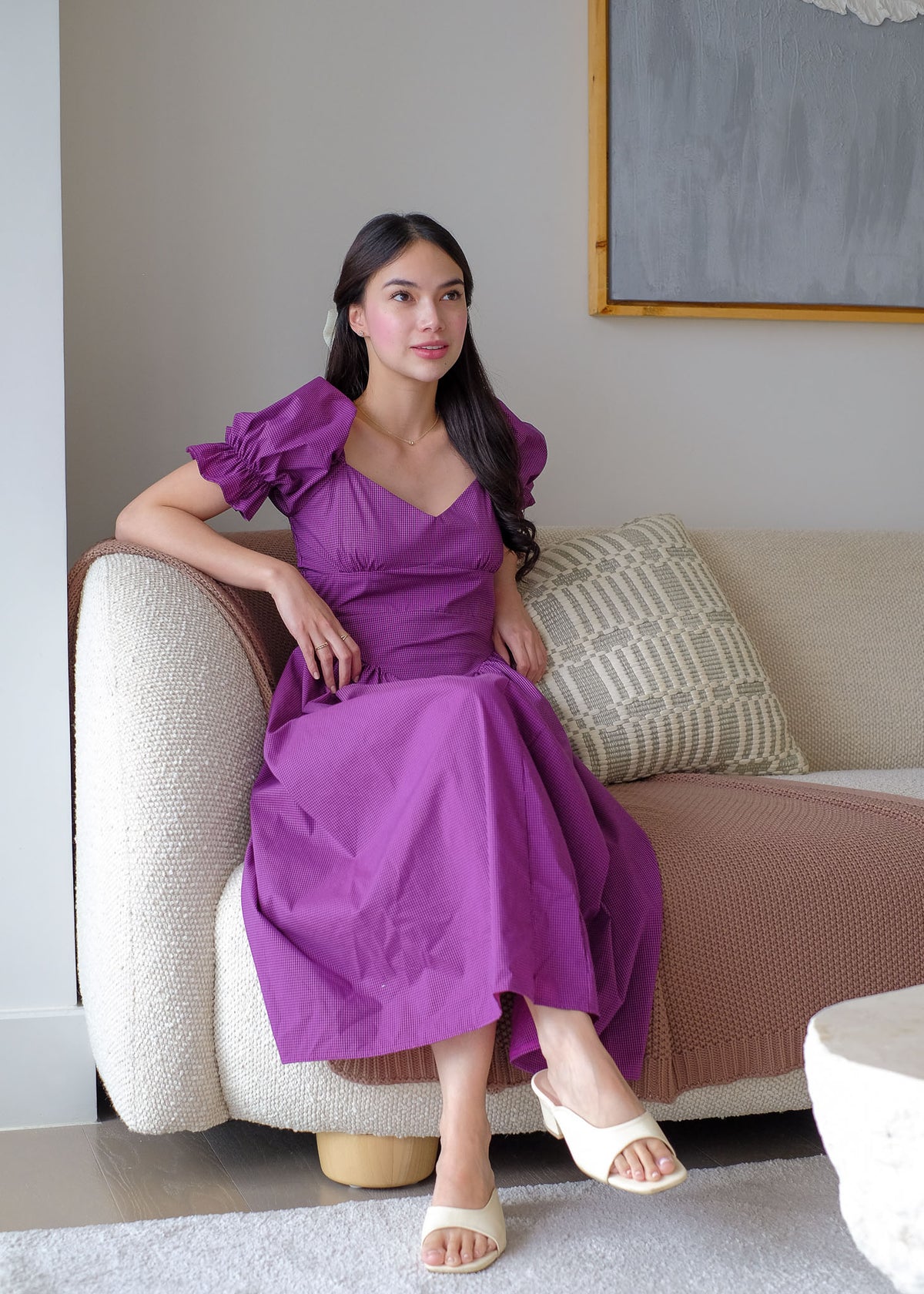 The Emma Midi dress - purple gingham