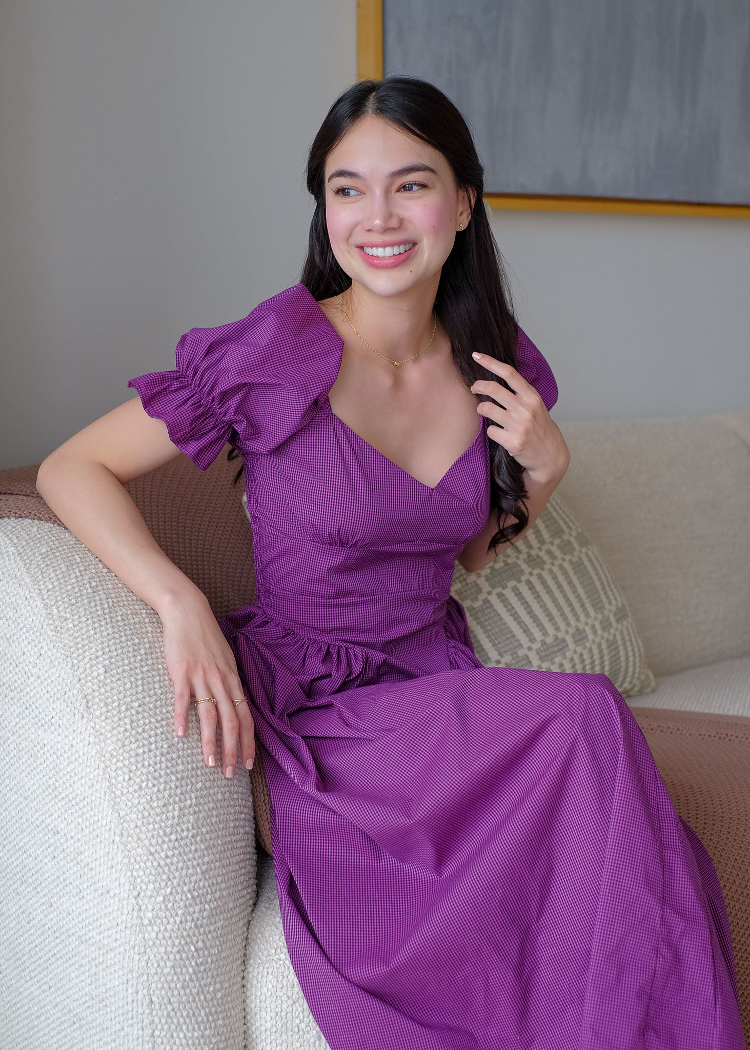 purple gingham midi dress The Elisabeth Dress in Seersucker Check, Vichy (Gingham) Check & Madra Angele.H Paris