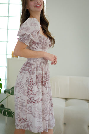 Olivia Knee Length Dress - Brown toile