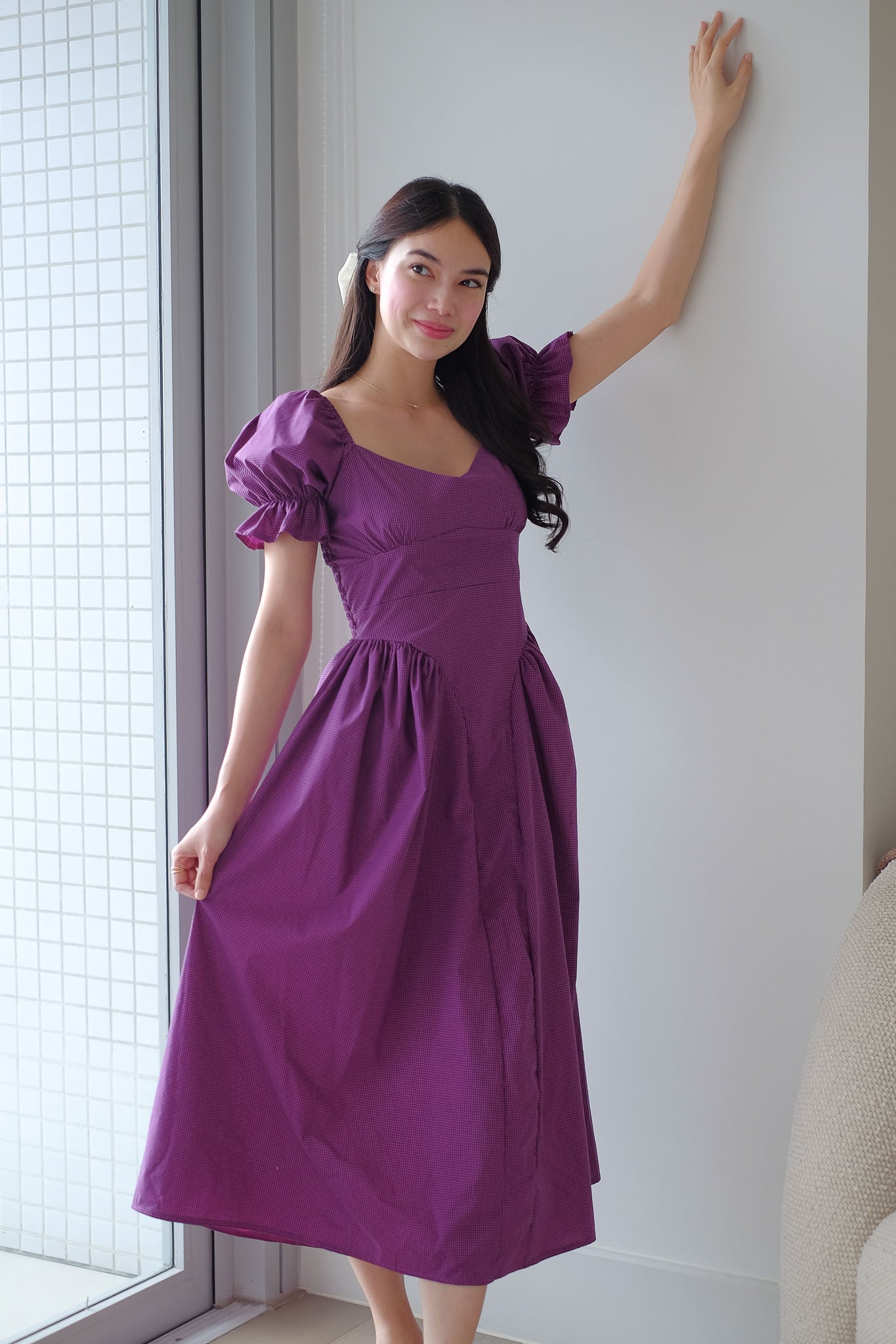 The Emma Midi dress - purple gingham