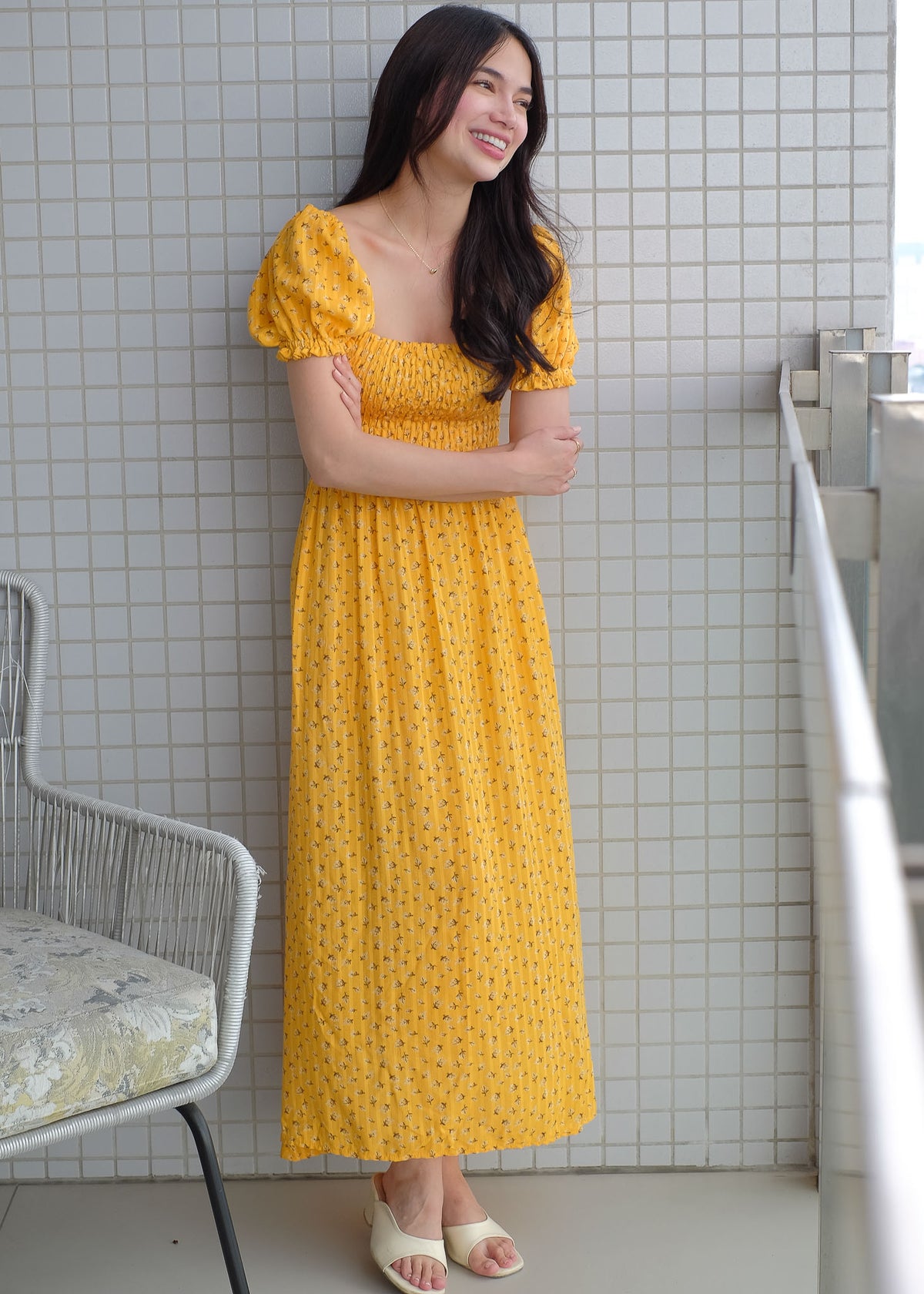 Alison Maxi Dress - Marigold yellow floral